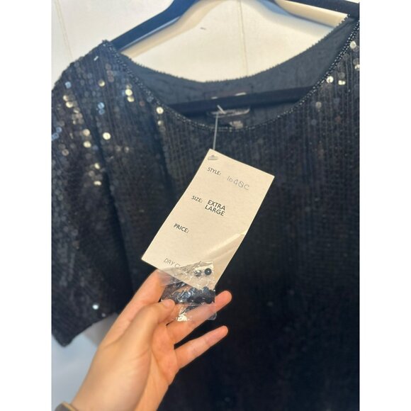 VTG Joseph Le Bon XL Black Sequin Silk Beaded Top 22x23 Boxy Evening Party - Picture 5 of 9